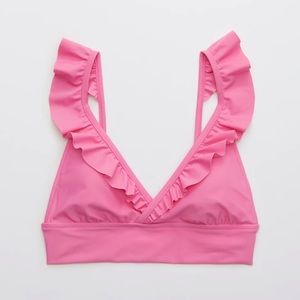 Aerie Pink Ruffle Longline Triangle Bikini Top